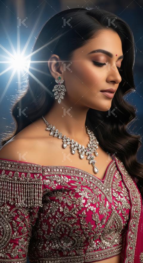 Elegant Indian Woman in Traditional Attire and Diamond Jewelry