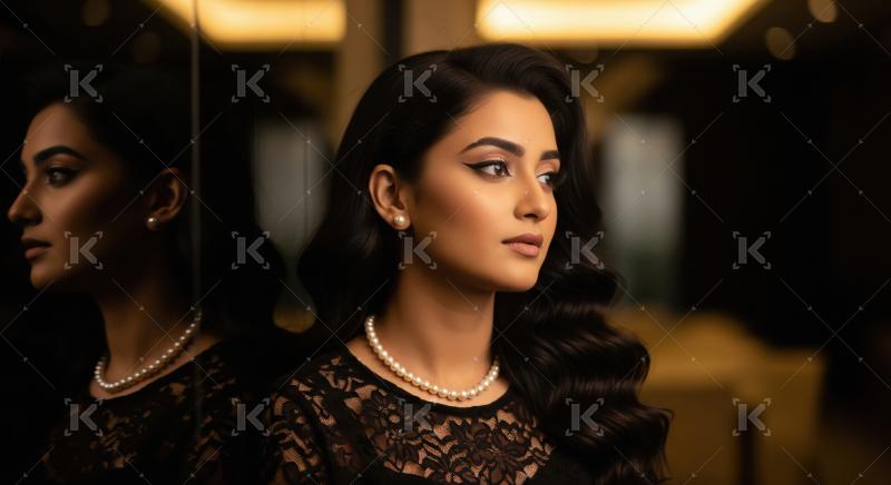 Sophisticated Beauty: Elegant Woman in Lace and Pearls