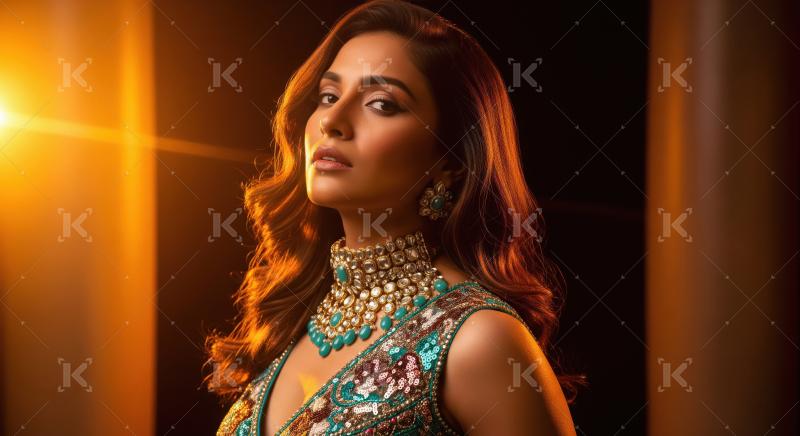 Elegant Indian Woman Adorned in Exquisite Traditional Gold Jewel