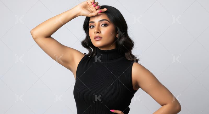 Beautiful Indian Woman Posing Confidently in Black Turtleneck St