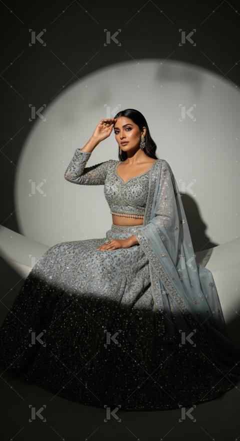 Young indian woman wearing traditional jewelery standing on isol