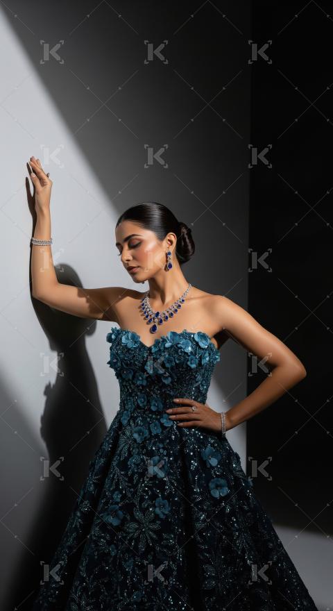 Young indian woman wearing traditional jewelery standing on isol