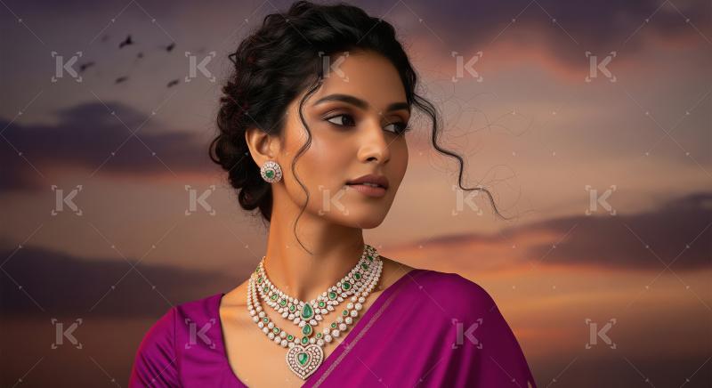 Young indian woman wearing traditional jewelery standing on isol