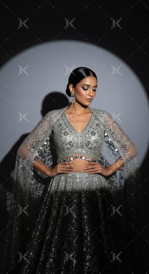 Young indian woman wearing fashionable cloths posing on isolated