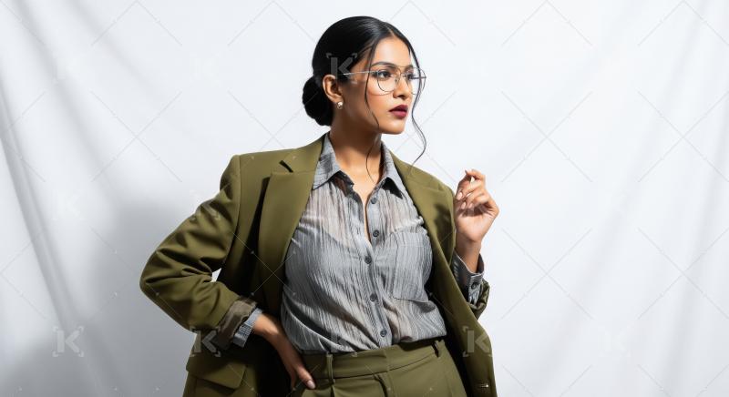 Young indian woman wearing fashionable cloths posing on isolated