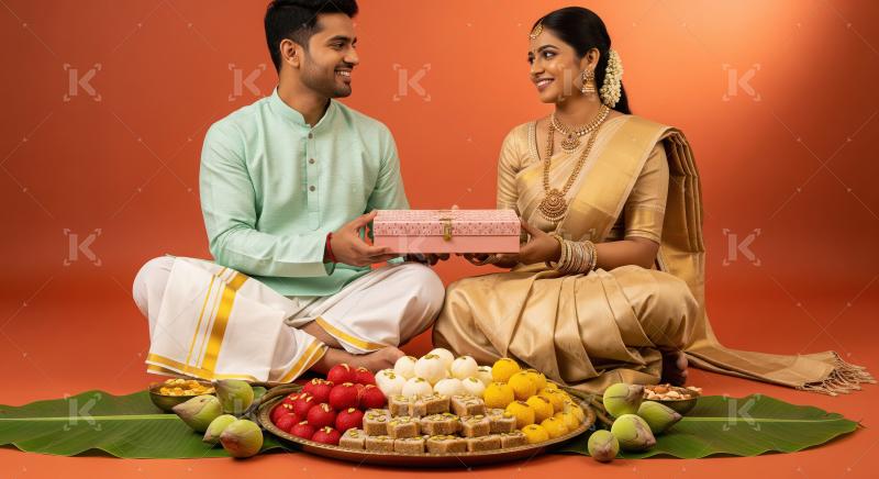 A festive Indian celebration scene featuring traditional sweets