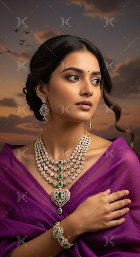 Young indian woman wearing traditional sari standing on isolated