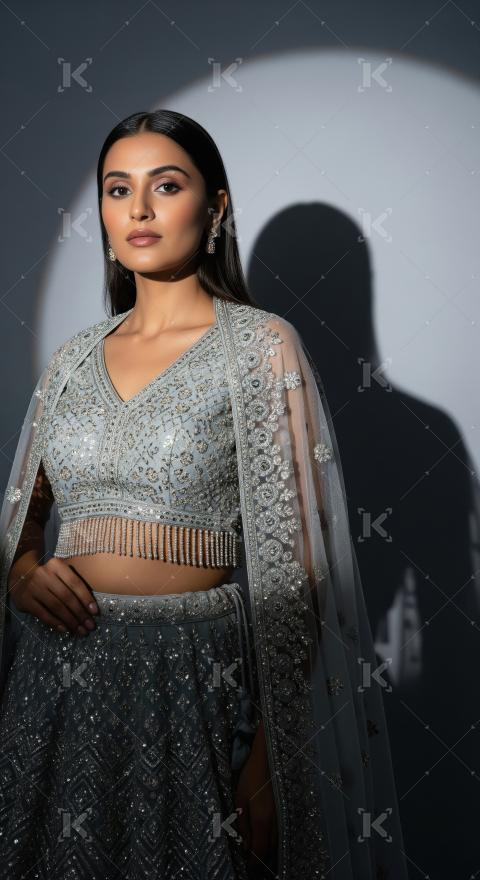 Young indian woman wearing fashionable cloths posing on isolated