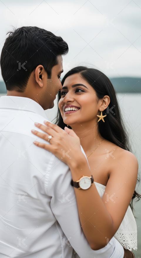 Young indian couple enjoying together at beach