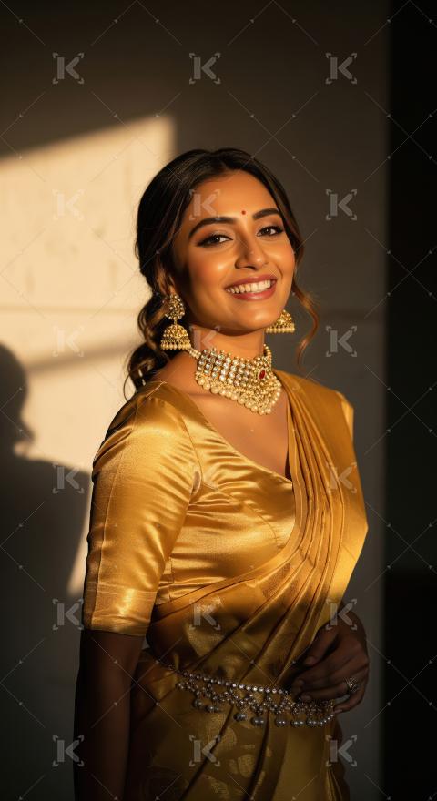 Young indian woman wearing traditional sari standing on isolated