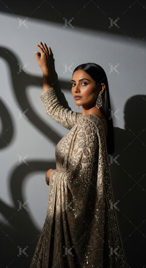 Young indian woman wearing traditional jewelery standing on isol