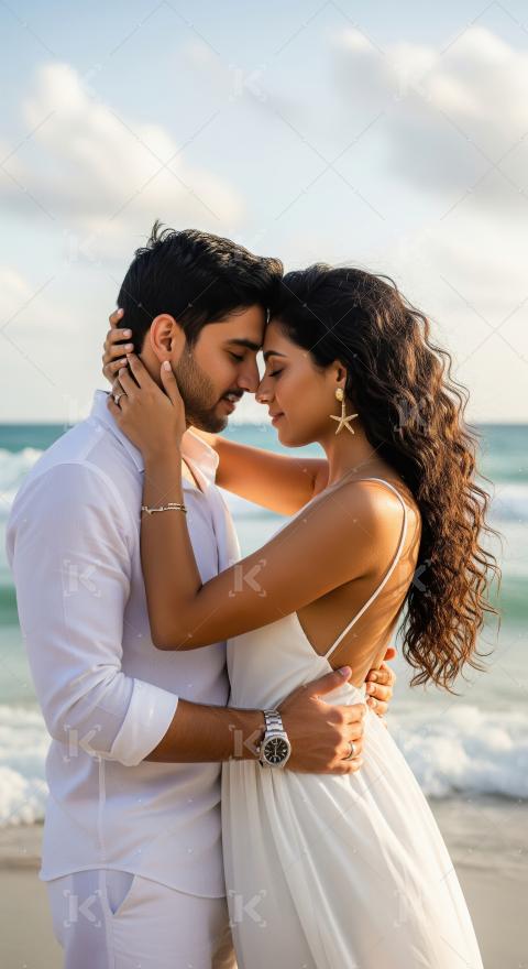 Young indian couple enjoying together at beach