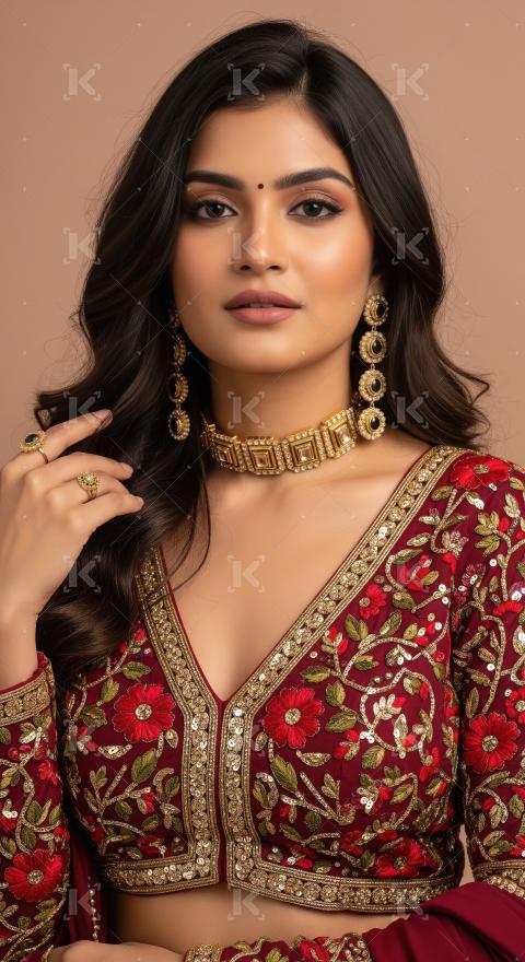 Young indian woman wearing fashionable cloths posing on isolated