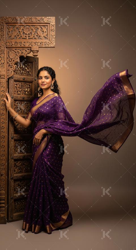 Young indian woman wearing traditional sari standing on isolated