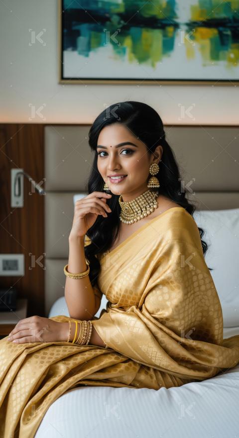 Young indian woman wearing traditional sari standing on isolated