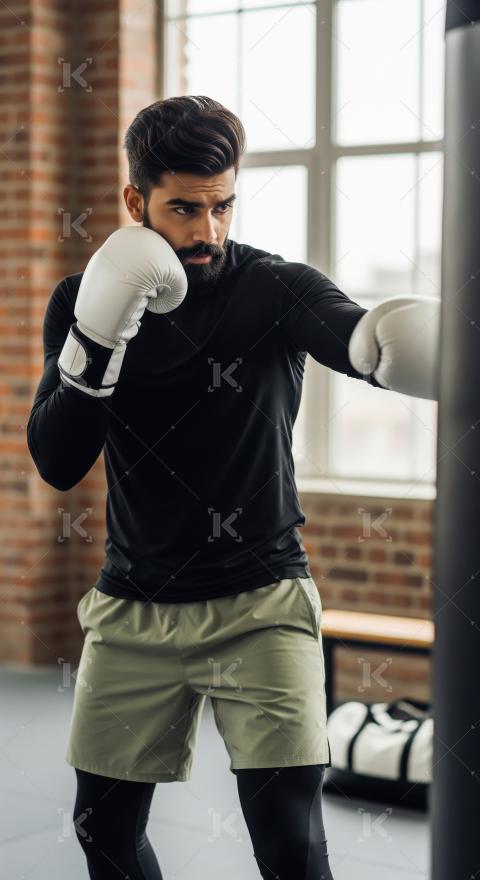 Young indian man doing workout in gym