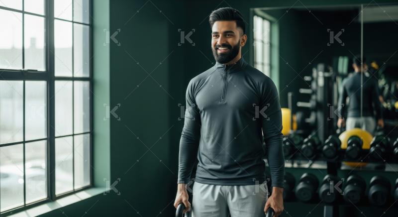 Young indian man doing workout in gym