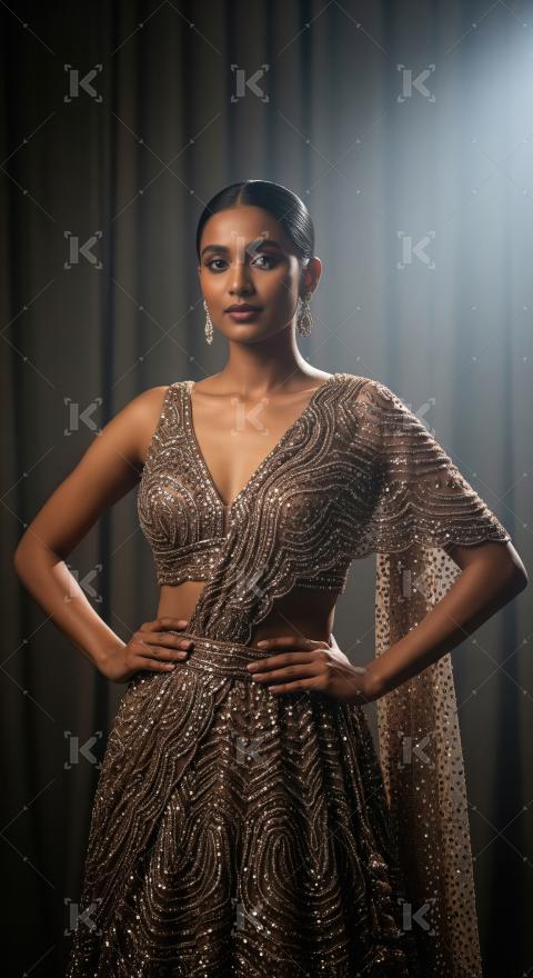 Young indian woman wearing fashionable cloths posing on isolated