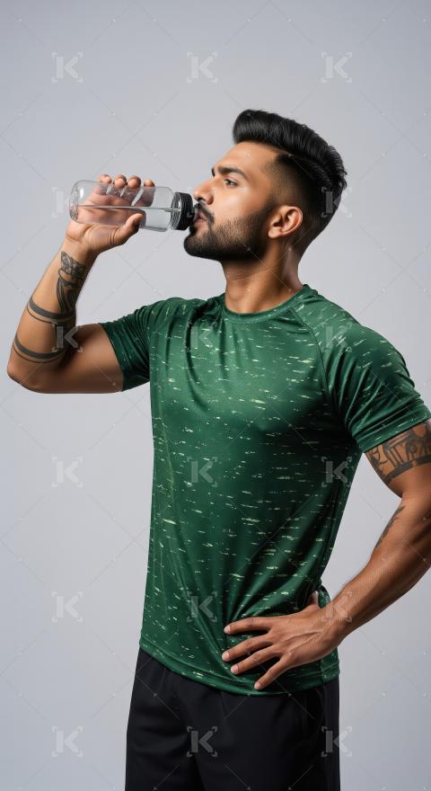Fit man in athletic wear drinking water from a bottle
