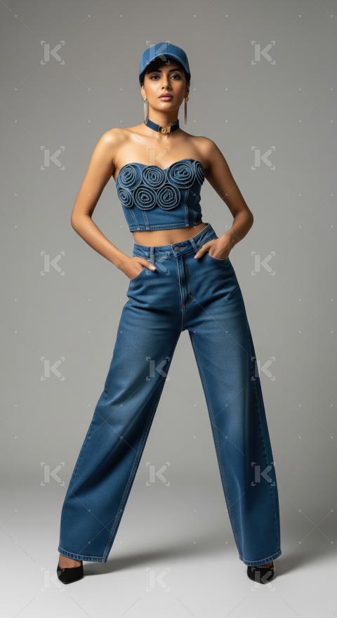 Young indian woman wearing fashionable cloths posing on isolated