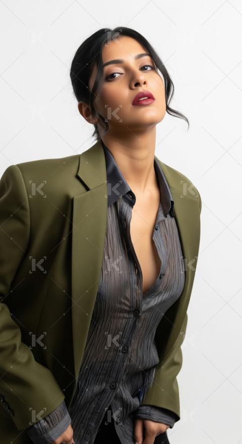 Young indian woman wearing fashionable cloths posing on isolated