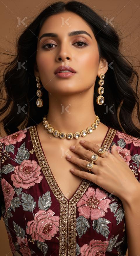 Young indian woman wearing fashionable cloths posing on isolated