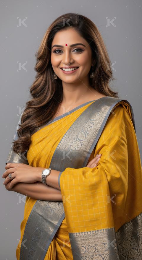Young indian woman wearing traditional sari standing on isolated