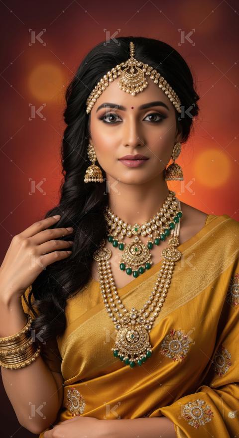 Young indian woman wearing traditional sari standing on isolated