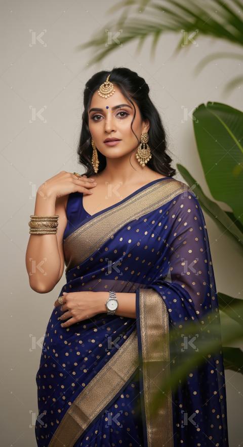 Young indian woman wearing traditional sari standing on isolated