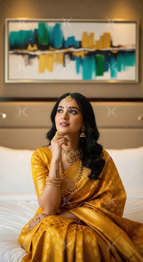 Young indian woman wearing traditional sari standing on isolated