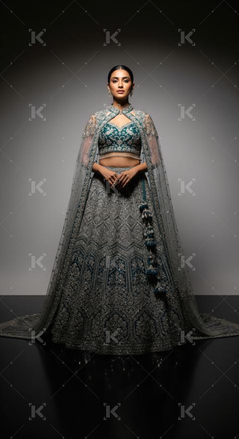 Young indian woman wearing traditional jewelery standing on isol