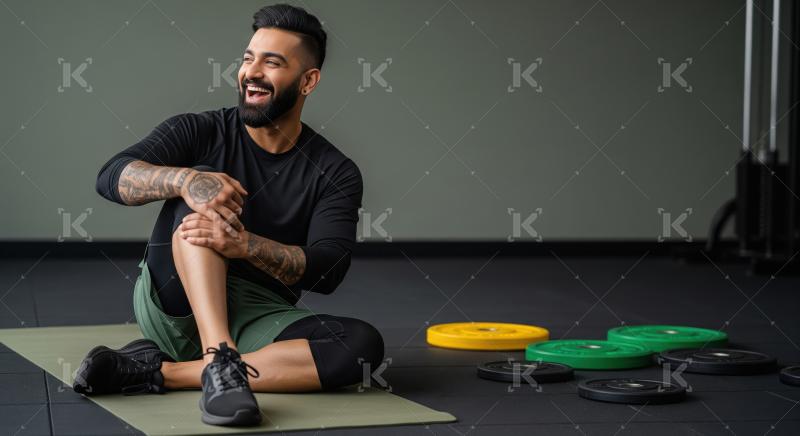 Young indian man doing workout in gym