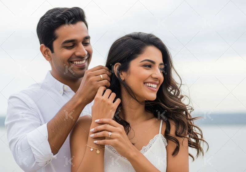 Young indian couple enjoying together at beach