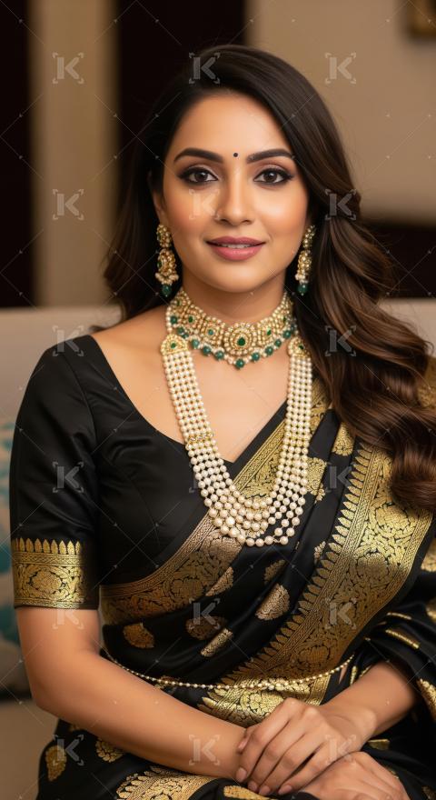 Young indian woman wearing traditional sari standing on isolated