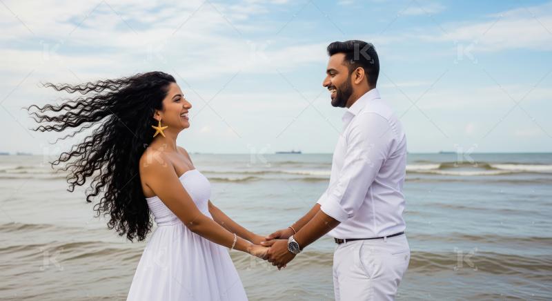 Young indian couple enjoying together at beach