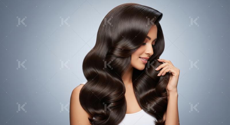 Beautiful woman with luxurious, shiny dark brown wavy hair