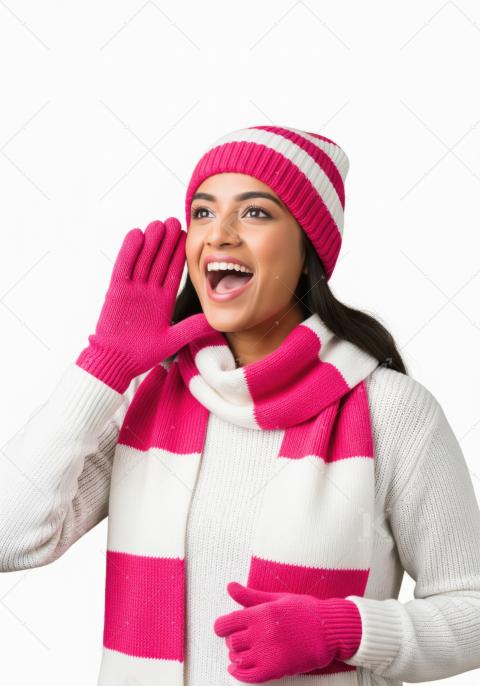 Cheerful Woman Shouting Winter Message