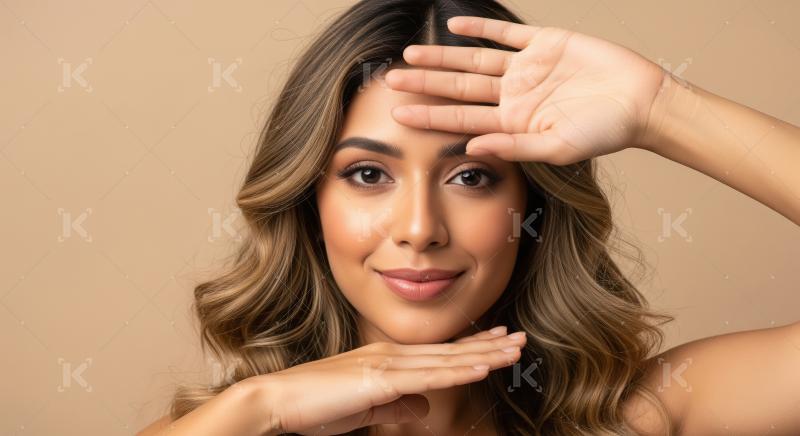 Beautiful Woman Smiling, Posing with Hands, Natural Beauty