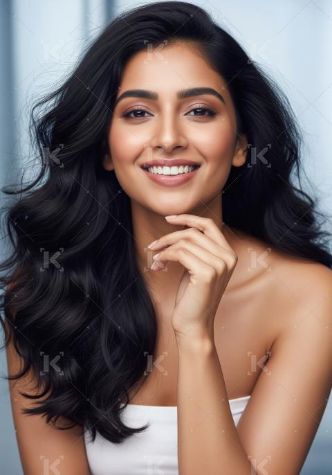 Smiling Young Woman with Beautiful Hair and Radiant Skin