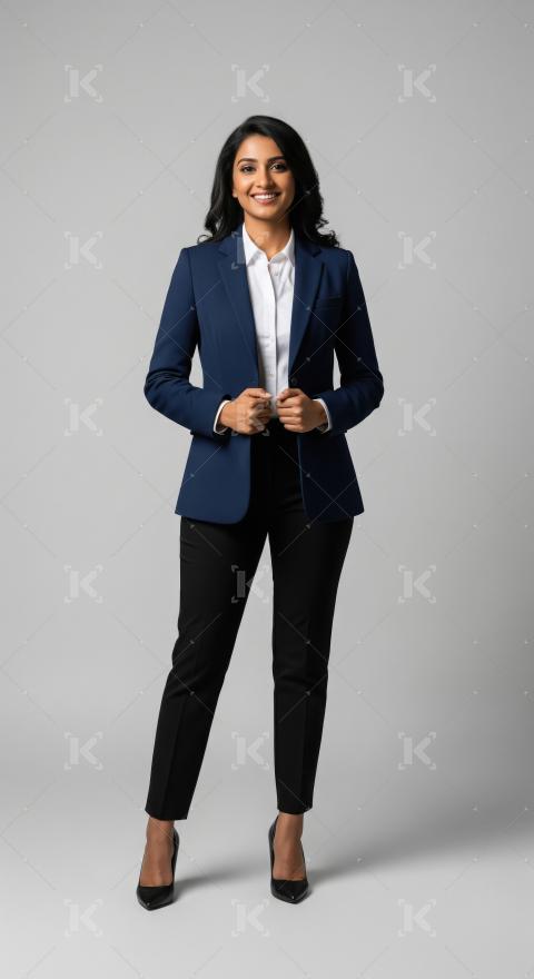 Confident Young Indian Businesswoman Smiling in Professional Att