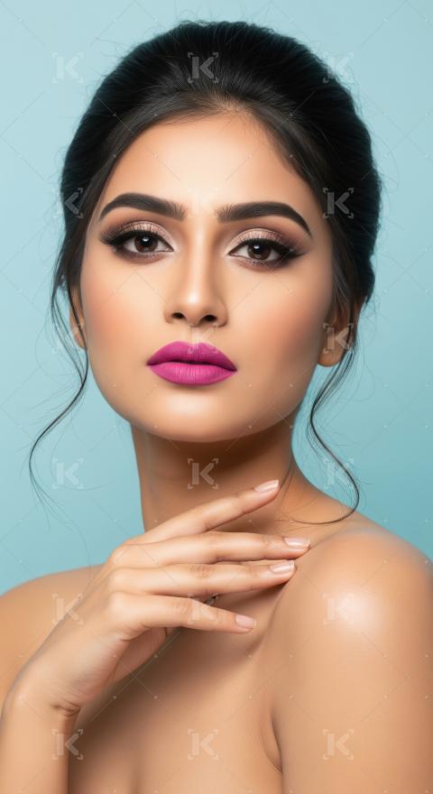 Glamorous Portrait of Woman with Bold Pink Lipstick