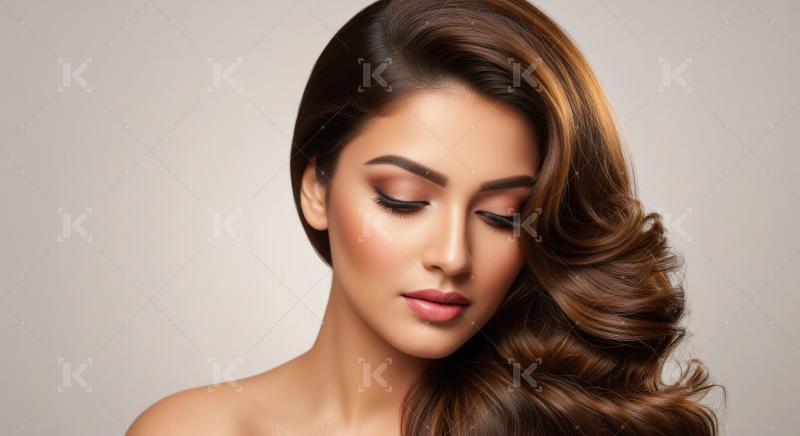 Beautiful Woman with Voluminous Wavy Brown Hair