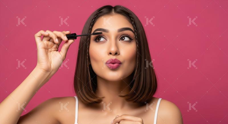 Stylish Woman Applying Mascara for Perfect Eyelashes