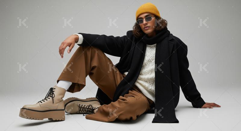 Stylish Man Posing in Trendy Winter Fashion Attire