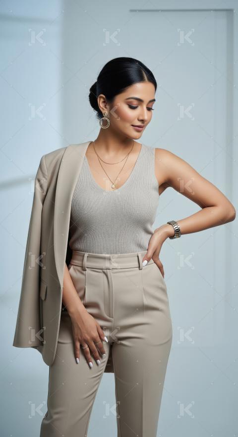 Elegant Woman in Beige Professional Outfit Exuding Style