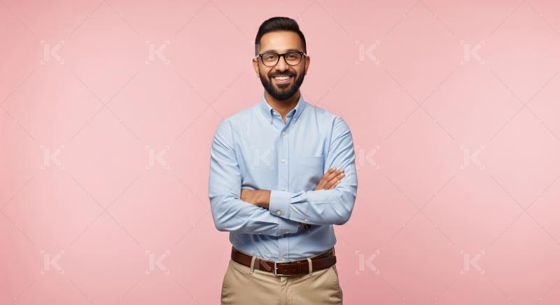 Smiling Confident Bearded Man with Glasses Arms Crossed