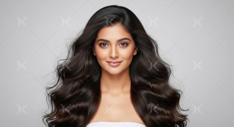 Beautiful Young Woman with Long Wavy Dark Hair