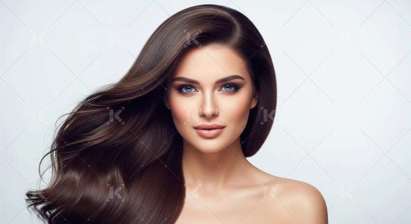 Beautiful Woman with Long Brown Shiny Hair Flowing
