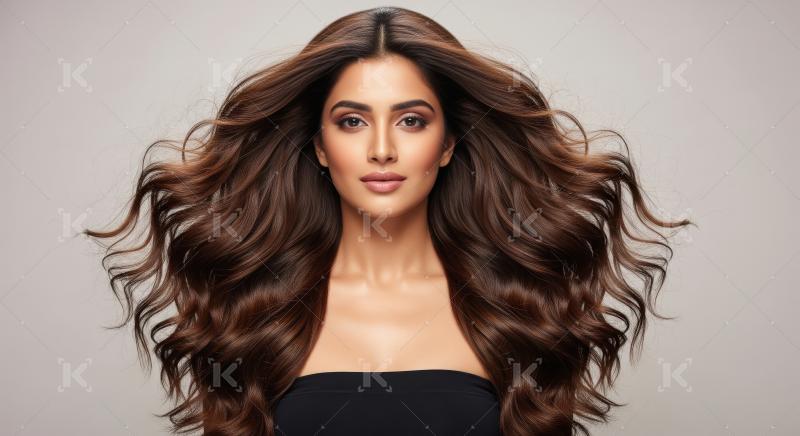 Beautiful Woman with Long, Voluminous, Flowing Brown Hair