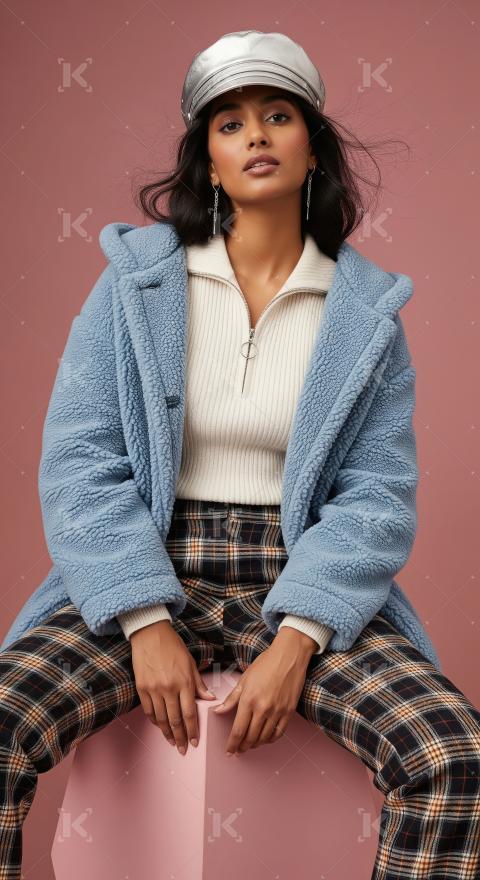 Confident Young Woman in Trendy Winter Fashion Ensemble